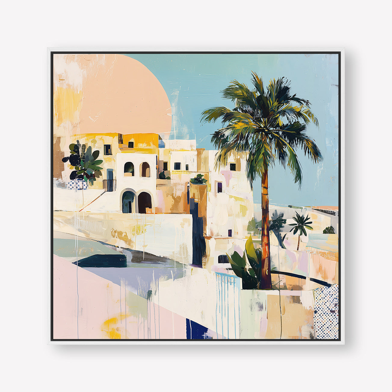 Sunset Shore (Square) - Canvas Box Framed White - SubTropic Art