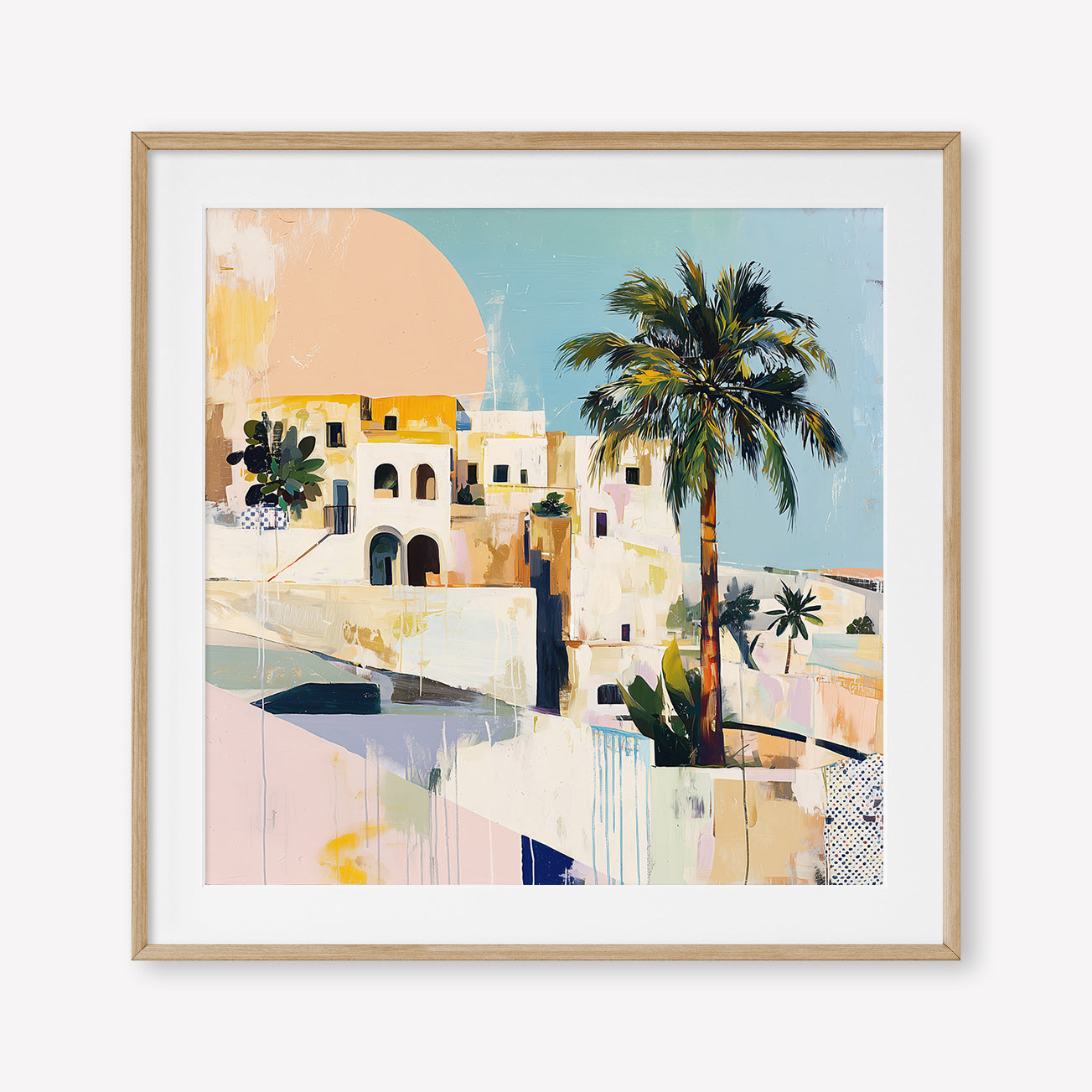 Sunset Shore (Square) - Print Framed with Border Oak - SubTropic Art
